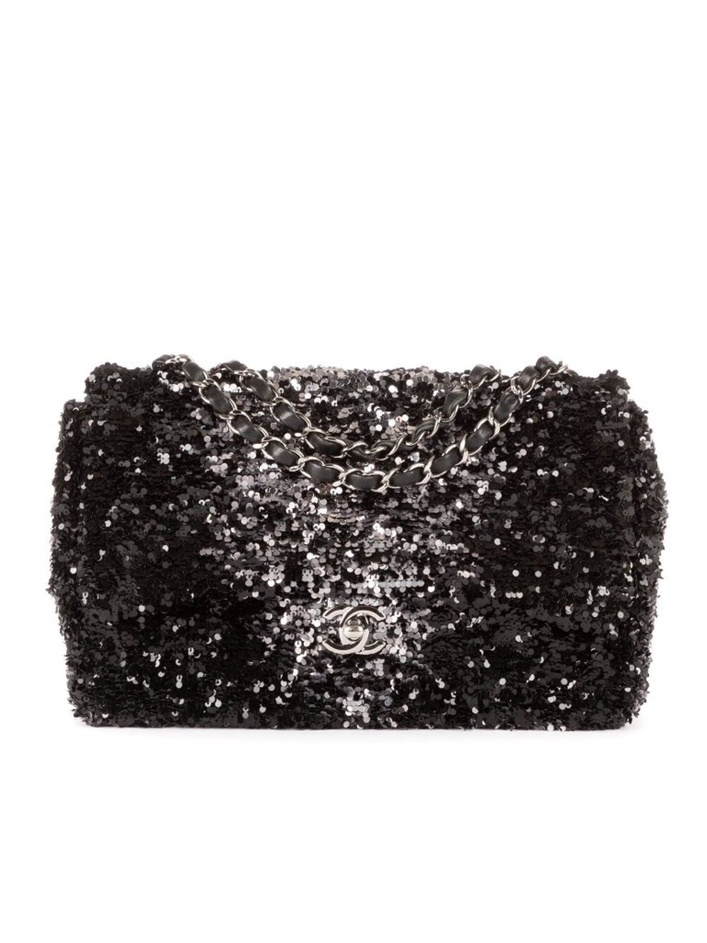 Chanel Ltd Ed Sequins Single Flap Black Canvasn